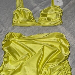 Lime Satin Bikini Set